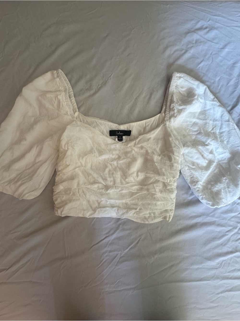 Lulu's White Puff-Sleeve Cropped Top